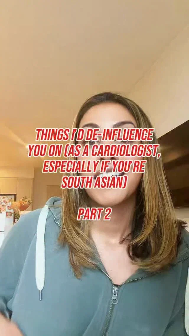 Here are the final five things I wish every South Asian knew about protecting their heart.

❌ Thinking your family history means you’re destined to develop heart disease.
❌ Giving up your cultural foods instead of learning how to enjoy them in a heart healthy way.
❌ Chasing detoxes and quick fixes instead of focusing on protein, fiber, sleep, and exercise.
❌ Ignoring stress because “everyone is stressed.”
❌ Comparing your health journey to what you see on social media.

Your genes matter, but they’re only part of the story. The choices you make every day, what you eat, how you move, how you sleep, how you manage stress, and whether you know your numbers, can have a powerful impact on your long-term health.

My goal isn’t to tell you to live perfectly. It’s to help you make informed decisions that actually lower your risk and help you live a longer, healthier life.

💬 Which one resonated with you the most? I’d love to hear in the comments

#southasian #hearthealth #indian #pakistani #cardiologist