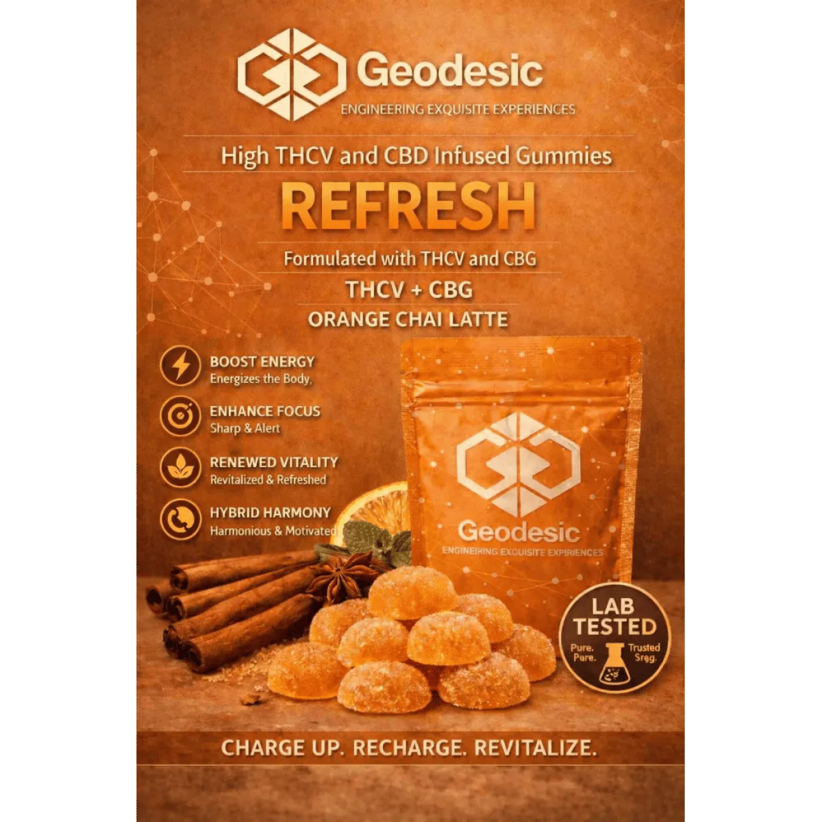 Refresh Gummies - Orange Chai Latte - 2:1:1 THC:THCV:CBG - 100mg 10pk