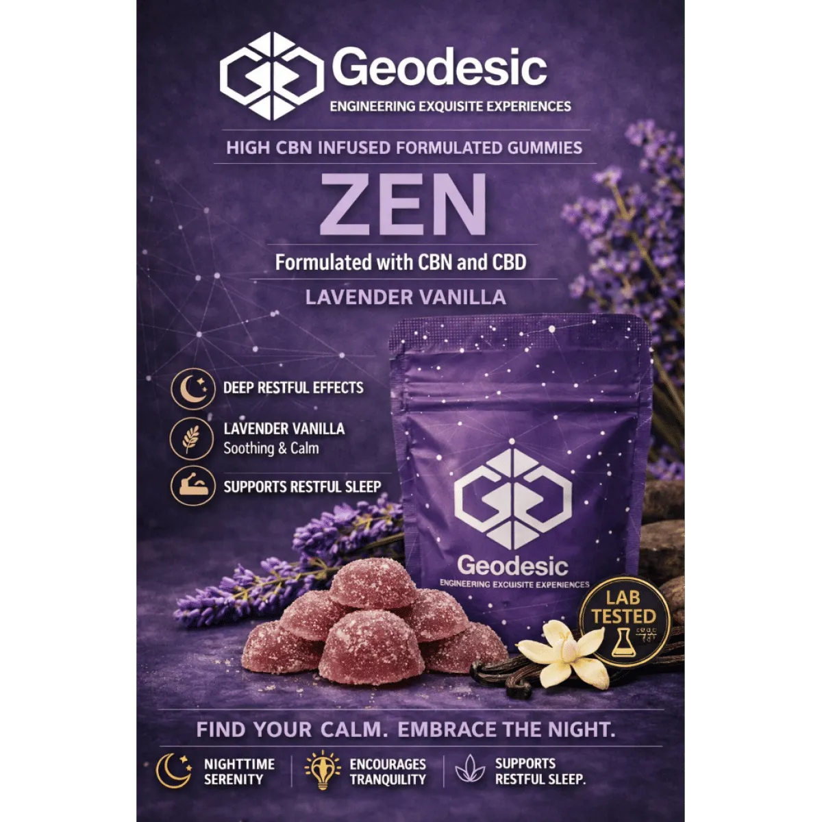 Zen Gummies - Lavender Vanilla - 2:1:1 THC:CBD:CBN - 100mg 10pk